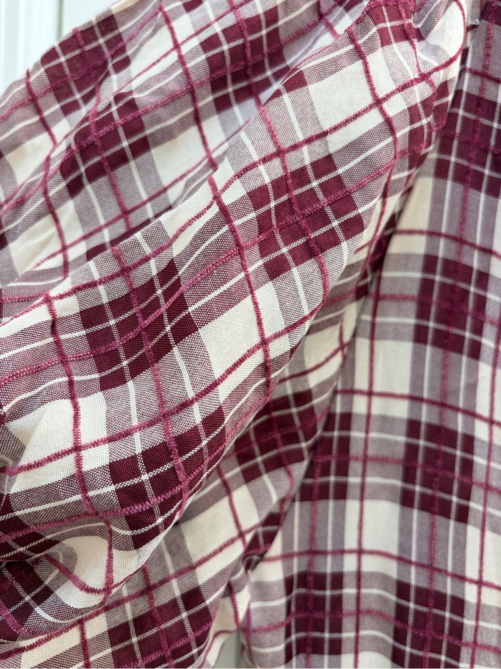 En Saison Burgundy and Cream Plaid Puff-Sleeve Maxi Dress - Picture 7 of 9
